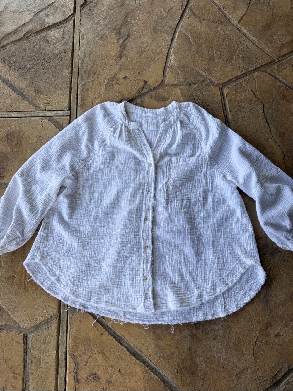 Aerie Daybreak Coverup Shirt Small Petite White Gauze Cotton Button Front Boho - Picture 14 of 16